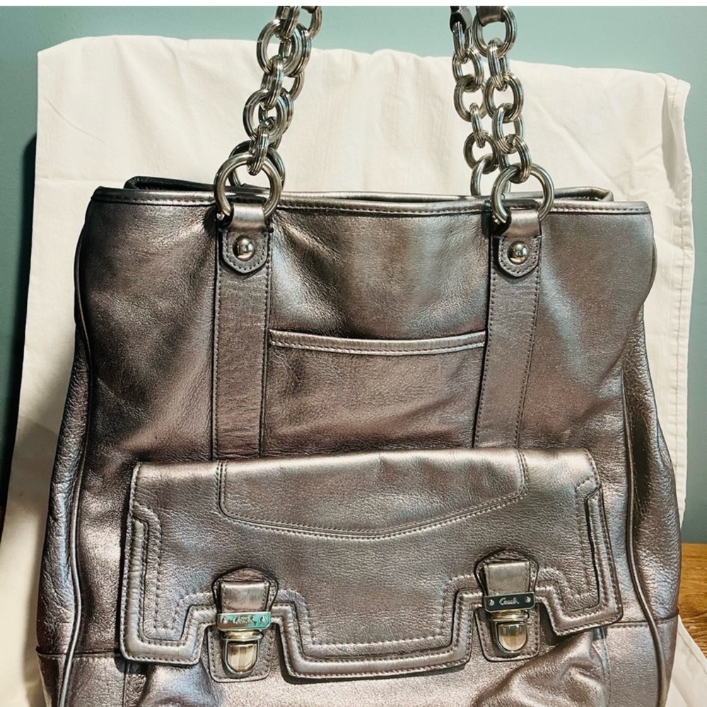 Coach Poppy Metallic Silver Tote Bag